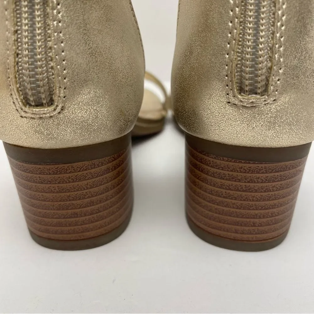 Kenneth Cole Sandals Metallic Gold Open Toe Zipper Heal Ankle Buckle Girl Size 1